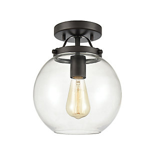 Show off your world-class style with this delightfully transparent semi-flush ceiling light. Large clear glass globe surrounds four sockets for a bright, functional source of illumination. Oil-rubbed bronze-tone steel enhances the modern flair.Made of steel and glass | Led compatible | Uses 1 bulb (60-watt max); not included | Hardwired; professional installation recommended | Assembly required