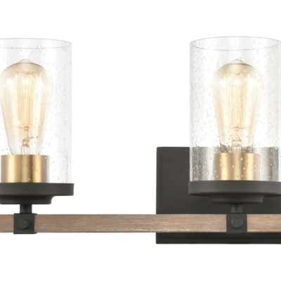 Steel Geringer 4-Light Vanity Light in Charcoal and Beechwood with Seedy Glass, Beechwood/Charcoal Finish, large