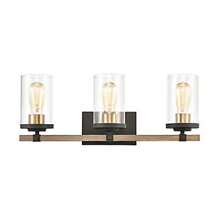 Steel Geringer 1-Light Vanity Light in Charcoal and Beechwood with Seedy Glass, Beechwood/Charcoal Finish, large