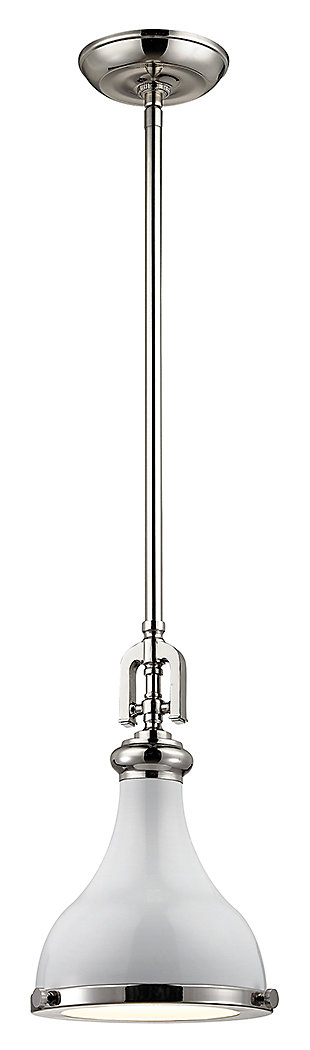 One Rutherford 1-Light Mini Pendant in Polished Nickel with Gloss White Shade, , rollover