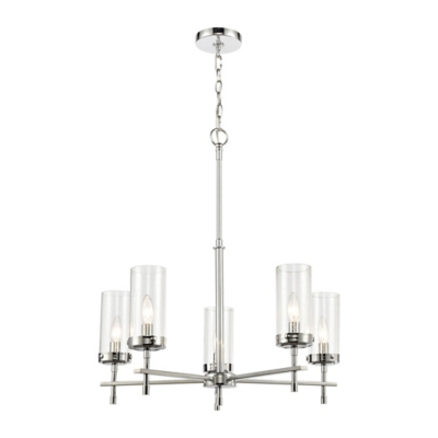 Steel Melinda 5-Light Chandelier in Polished Chrome with Seedy Glass, , large