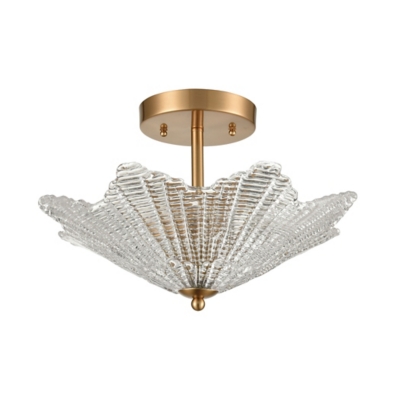 Steel Radiance 3-Light Semi Flush in Satin Brass with Clear Textured Glass, Satin Brass, large