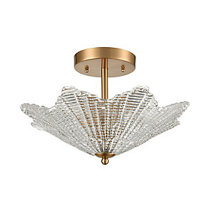A beautiful example of Art-deco inspired design, this elegant semi-flush pendant light is that timeless piece you’ve been searching for. Thick and shapely clear glass shade is paired with satin brass-tone steel for a luxe, luminous touch.Made of steel and glass | Led compatible | Uses 3 bulbs (60-watt max); not included | Hardwired; professional installation recommended | Assembly required