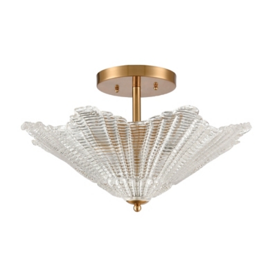 Steel Radiance 4-Light Semi Flush in Satin Brass with Clear Textured Glass, Satin Brass, large