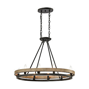 If you love incorporating natural elements into your space, delight in the beauty and symmetry of this chandelier with a double ring design. Two-tone matte black and woody aspen finish is so alluring.Made of steel | Led compatible | Uses 8 bulbs (60-watt max); not included | Hardwired; professional installation recommended | Assembly required