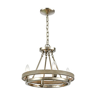 Steel Ramsey 4-Light Chandelier in Satin Nickel and Beech Wood, Natural/Nickel Finish, large