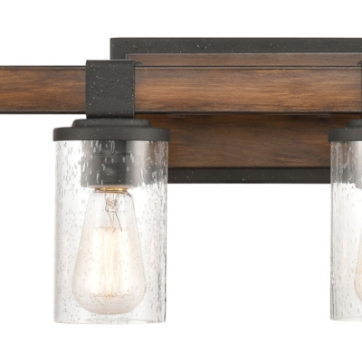 Steel Crenshaw 3-Light Vanity Light in Ballard Wood and Distressed Black with Seedy Glass, Natural/Black Finish, large