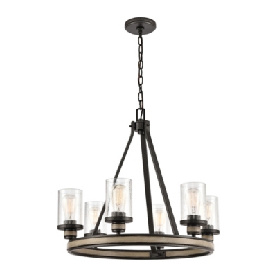 Steel Beaufort 6-Light Chandelier in Anvil Iron and Distressed Antique Graywood with Seedy Glass, , large
