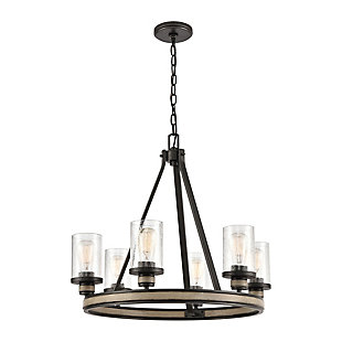 Steel Beaufort 6-Light Chandelier in Anvil Iron and Distressed Antique Graywood with Seedy Glass, , large