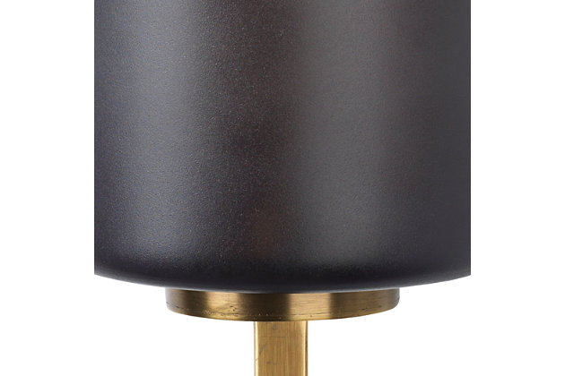 Shine a light on highly contemporary style with this masterfully modern wall sconce. Sporting a clean, architectural profile, antique brass-tone steel and ash gray frosted glass shade, this wall sconce light with craftsman influence is sure to bring a high-design touch to your living space. Damp-rated design makes it an exceptional choice for powder rooms and covered porches, too.Antique brass-tone steel frame | Ash gray frosted glass shade | 40-watt bulb (not included); candelabra base (E-12) | Damp-rated design approved for use in covered outdoor areas and bathrooms | Hardwired; professional installation recommended | Assembly required