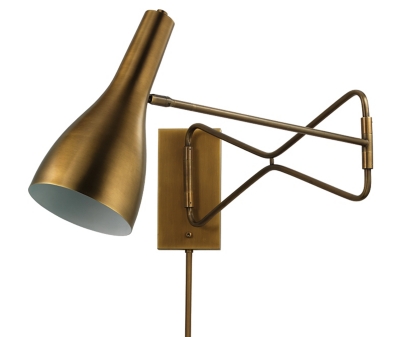 Steel Lenz Swing Arm Wall Sconce, Antique Brass Finish, large