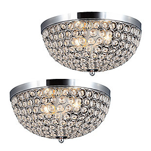 Bejewel your home with this gorgeous two (2) light Elipse crystal ceiling flush mount 2 pack. It features two (2) beautiful Chrome finish and crystal tiled shades. This fabulously chic design will be the envy of all your friends!  We believe that lighting is like jewelry for your home. Our products will help to enhance your room with elegance and sophistication.Flawless  chrome finish | Beautiful crystal shade | Each flushmount uses 2 x 60w medium base type b bulbs (not included) | Perfect for living room, dining room, bedroom, office, or foyer.