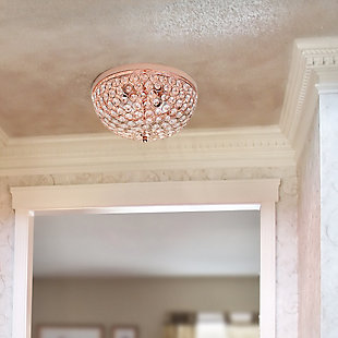 Bejewel your home with this gorgeous two (2) light Elipse crystal ceiling flush mount. It features a beautiful Rose Gold (copper) finish and crystal tiled shade. This fabulously chic design will be the envy of all your friends!  We believe that lighting is like jewelry for your home. Our products will help to enhance your room with elegance and sophistication.Flawless rose gold finish | Beautiful crystal shade | Uses 2 x 60w medium base type b bulbs (not included) | 13" diameter