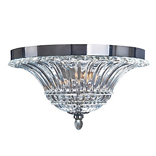 Brighten your home with this gorgeous two (2) light flushmount featuring a flawless chrome finish and beautifully crafted clear glass shade. This fabulously chic design will be the envy of all your friends! We believe that lighting is like jewelry for your home. Our products will help to enhance your room with elegance and sophistication.Gorgeous glass shade | Flawless chrome finish | Uses 2 x 40w type b medium base bulbs (not included) | 14" diameter