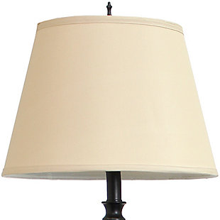 Accessorize your space with this tastefully designed lamp set. It includes 2 table lamps and 1 floor lamp, each with a tan fabric shade to make beautifying your home a cinch! Each lamp is enriched with an exquisite Restoration Bronze finish. 
We believe that lighting is like jewelry for your home. Our products will help to enhance your room with elegance and sophistication.Set includes 2 table lamps and 1 floor lamp | Beautiful tan fabric shades and exquisite restoration bronze  finish | Table lamps: h: 26”   shades diameter: 13.5" | Floor lamp: h: 60.5”  shade diameter: 14.5”
