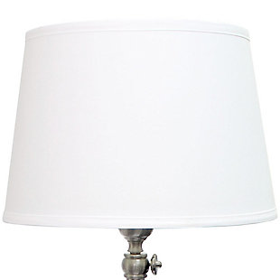 Accessorize your space with this tastefully designed lamp set. It includes 2 table lamps and 1 floor lamp, each with a white fabric shade to make beautifying your home a cinch! Each lamp is enriched with an exquisite Brushed Nickel finish and is adjustable in height. 
We believe that lighting is like jewelry for your home. Our products will help to enhance your room with elegance and sophistication.Set includes 2 table lamps and 1 floor lamp | Beautiful white fabric shades and exquisite brushed nickel  finish | Table lamps: adjustable height: 23.5"-31"  shades: top opening: 10” bottom opening:13" height: 8.5” | Floor lamp: adjustable height: 49.5"-59"  shade: top opening: 11” bottom opening:14" height:9”