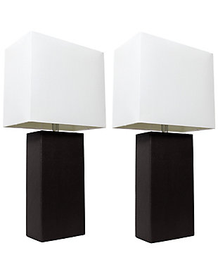 Home Accents Elegant Designs 2 Pk Modern Leather Table Lamp Set, Black, Black, large