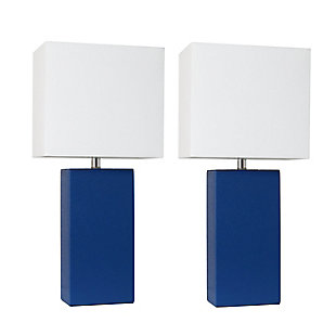 Home Accents Elegant Designs 2 Pk Modern Leather Table Lamp Set, Blue, Blue, large
