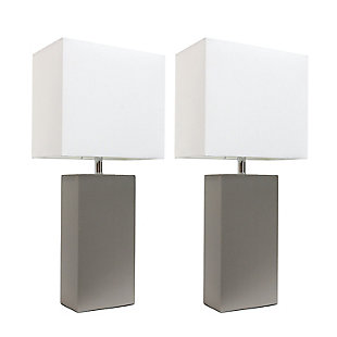 Home Accents Elegant Designs 2 Pk Modern Leather Table Lamp Set, Gray, Gray, large
