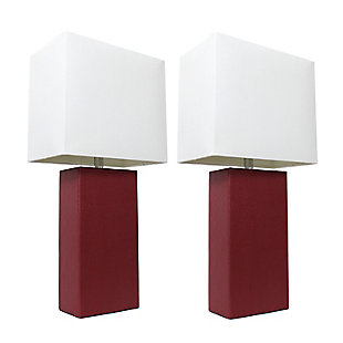 Home Accents Elegant Designs 2 Pk Modern Leather Table Lamp Set, Red, Red, large