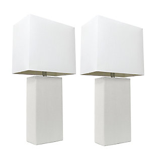 Home Accents Elegant Designs 2 Pk Modern Leather Table Lamp Set, White, White, large