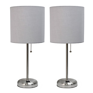 Home Accents LimeLights Brushed Stl Stick Lamp w Charging Outlet 2 Pk, Gray, Gray, large