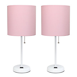 Home Accents LimeLights White Stick Lamp w Charging Outlet 2 Pack, Pink, Light Pink/White, large