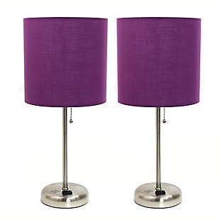 Home Accents LimeLights Brushed Stl Stick Lamp w Charging Outlet 2 Pk,Purple, Purple, large