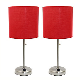 Home Accents LimeLights Brushed Stl Stick Lamp w Charging Outlet 2 Pk, Red, Red, large