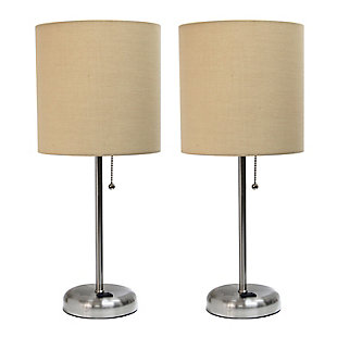 Home Accents LimeLights Brushed Stl Stick Lamp w Charging Outlet 2 Pk, Tan, Tan, large