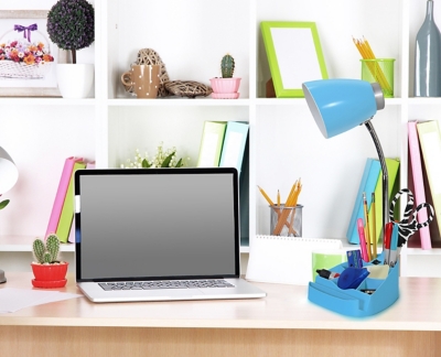 Home Accents LimeLights Gooseneck Organizer Desk Lamp w Device Holder, Blue, Blue, large