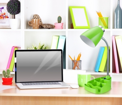 Home Accents LimeLights Gooseneck Organizer Desk Lamp w Device Holder, Green, Green, large