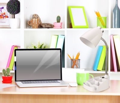 Home Accents LimeLights Gooseneck Organizer Desk Lamp w Device Holder, White, White, large