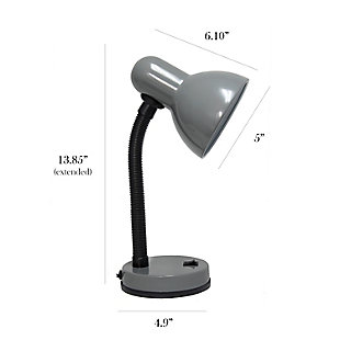 A nice, low-cost, and functional desk lamp to meet your basic lighting needs. This desk lamp features a painted metal base and shade, flexible hose neck, and ON/OFF switch located on the base for your convenience. Perfect for office, kids room, or college dorm!Painted metal shade and base | Flexible hose neck | On/off button switch located on base for convenience | Dimensions: h: 13.85" shade diameter: 5"