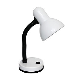 A nice, low-cost, and functional desk lamp to meet your basic lighting needs. This desk lamp features a painted  metal base and shade, flexible hose neck, and ON/OFF switch located on the base for your convenience. Perfect for office, kids room, or college dorm!Painted metal shade and base | Flexible hose neck | On/off button switch located on base for convenience | Dimensions: h: 13.85" shade diameter: 5"