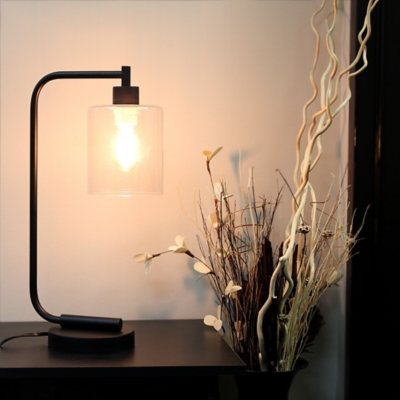 Home Accents Simple Designs Industrial Iron Desk Lamp w Gls Shade, Black, Black, large