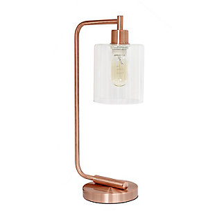 Home Accents Simple Designs Industrial Iron Desk Lamp w Gls Shade, RoseGd, Rose Gold, large