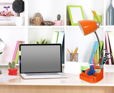 Home Accents LimeLights ORG Gooseneck Orgnzr Desk Lamp w Device Holder & USB, Orange, large