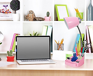 Home Accents LimeLights PNK Gooseneck Orgnzr Desk Lamp w Device Holder & USB, Pink, rollover
