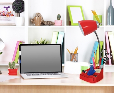 Home Accents LimeLights Red Gooseneck Orgnzr Desk Lamp w Device Holder & USB, Red, large