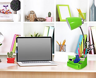 Home Accents LimeLights GRN Organizer Lamp w Device Holder & Charging Outlet, Green, rollover