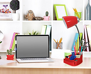 Home Accents LimeLights Red Organizer Lamp w Device Holder & Charging Outlet, Red, rollover