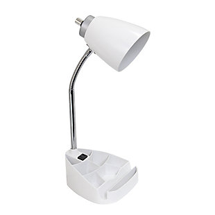 Home Accents LimeLights WHT Organizer Lamp w Device Holder & Charging Outlet, White, large