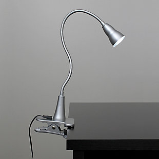 Home Accents Simple Designs 1W LED Gooseneck Clip Light Desk Lamp, Silver, rollover