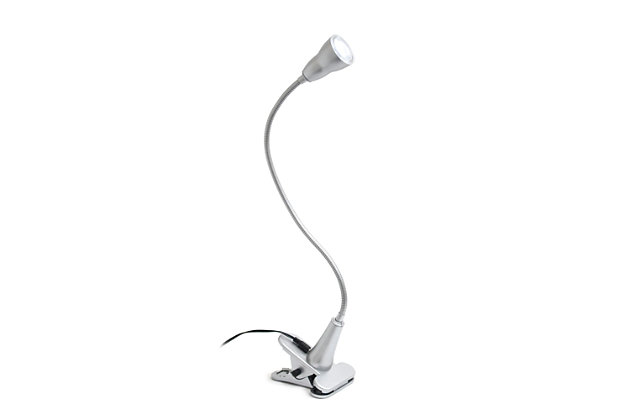 This LED clip light is both stylish and functional. It is the perfect addition to any kids room, college dorm, office, or sewing/craft area. It features a metal gooseneck and is fully adjustable to make the perfect lamp for task lighting. It also features a durable clip to attach almost anywhere light is needed.Durable plastic construction | Flexible metal gooseneck | Perfect for task lighting | Energy efficient 1w led