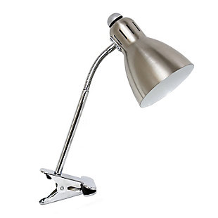 Replace your standard desk lamp with this adjustable portable clip lamp instead! The flexibility of the arm allows you to keep the item in place while transitioning the light's direction. This lamp will serve your needs on a day to day at the office, for a late night's read, or to focus on your task at hand!Brushed nickel finish | Metal flexible gooseneck | Convenient on/off switch on | Uses 1 x 40W E26 Medium Based Bulb (not included)