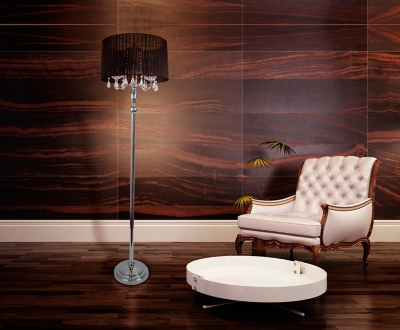 Home Accents Elegant Designs Romantic Sheer Shade Floor Lamp w Crystals, Black, large