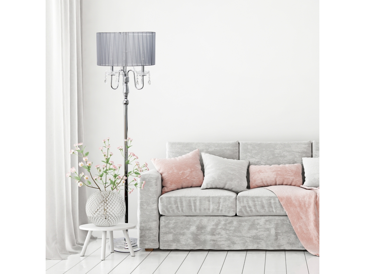 Elegant Designs Romantic Sheer Shade Floor Lamp w Crystals Ashley