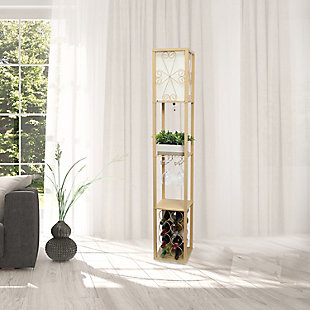 Home Accents Simple Designs Etagere Floor Lamp Orgnzr Shelf & Wine Rack, TAN, Tan, rollover