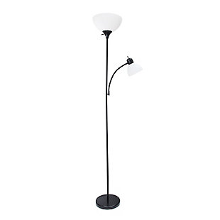 A charming, inexpensive, and practical floor lamp to meet your basic lighting needs. This simple mother/daughter floor lamp with reading light features a painted finish and plastic white shades. Perfect for living room, bedroom, office, kids room, or college dorm.Painted finish | White plastic shades | Floor lamp uses 1 x 100w 3-way  type a medium base bulb (not included)
reading light uses 1 x 60w type a medium base bulb (not included) | L:15.5" x w:11.35" x h: 71.5"